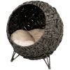 Rattan Cat Bed, Elevated Handwoven Cat Basket Bed with Soft Cushion and Metal Base