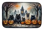 Keeshond Spooky Halloween Dish Drying Mat Absorbent Dish Drying Mat Pad for Kitchen Counter Dish Drainer Mat for Countertop, 14 x 21", Multicolor