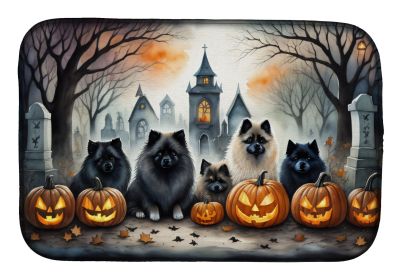 Keeshond Spooky Halloween Dish Drying Mat Absorbent Dish Drying Mat Pad for Kitchen Counter Dish Drainer Mat for Countertop, 14 x 21", Multicolor