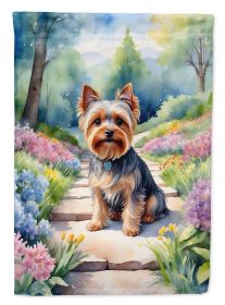 Yorkshire Terrier Spring Path House Flag Large Porch Sleeve Pole Decorative Outside Yard Banner Artwork Wall Hanging, Polyester, House Size