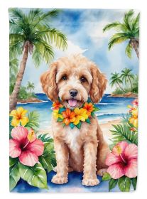 Cockapoo Luau House Flag Large Porch Sleeve Pole Decorative Outside Yard Banner Artwork Wall Hanging, Polyester, House Size, Multicolor