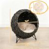 Rattan Cat Bed, Elevated Handwoven Cat Basket Bed with Soft Cushion and Metal Base